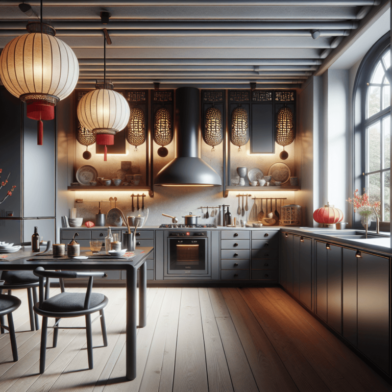 anthrazitfarbene Küche im asiatischen Stil-Stuttgart