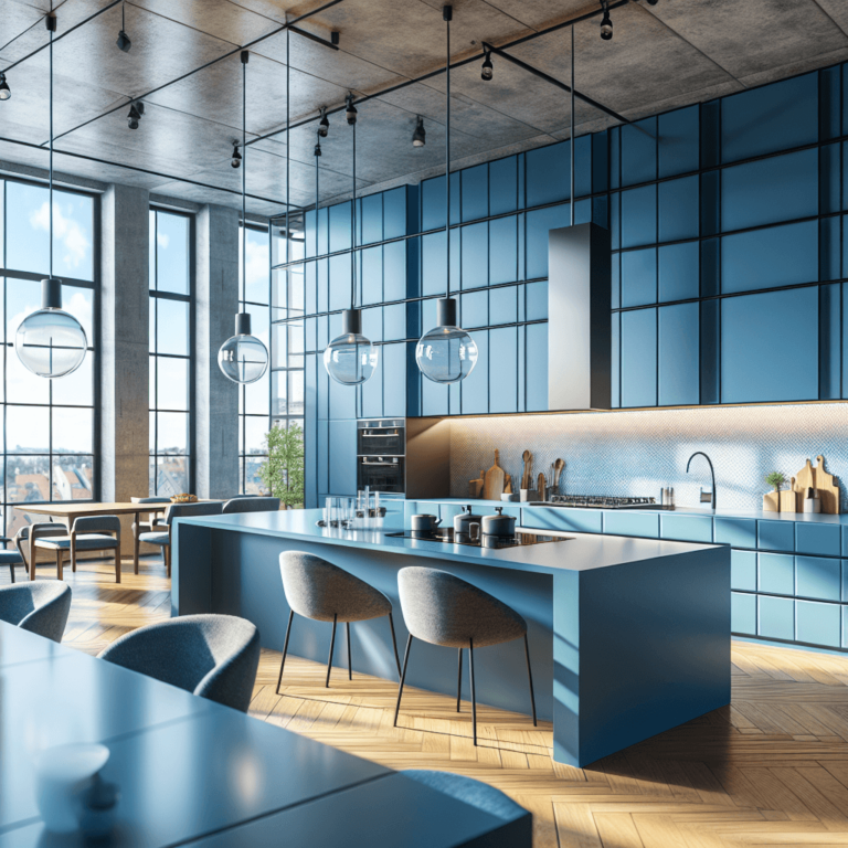 blaue Küche im Loftstil-Stuttgart