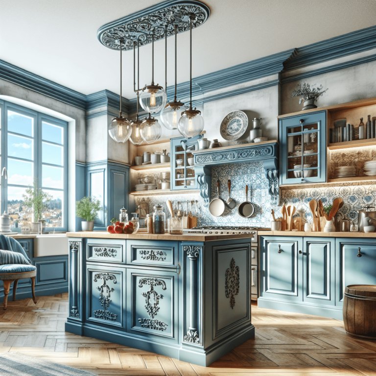 blaue Küche im Vintage Chic Stil-Stuttgart