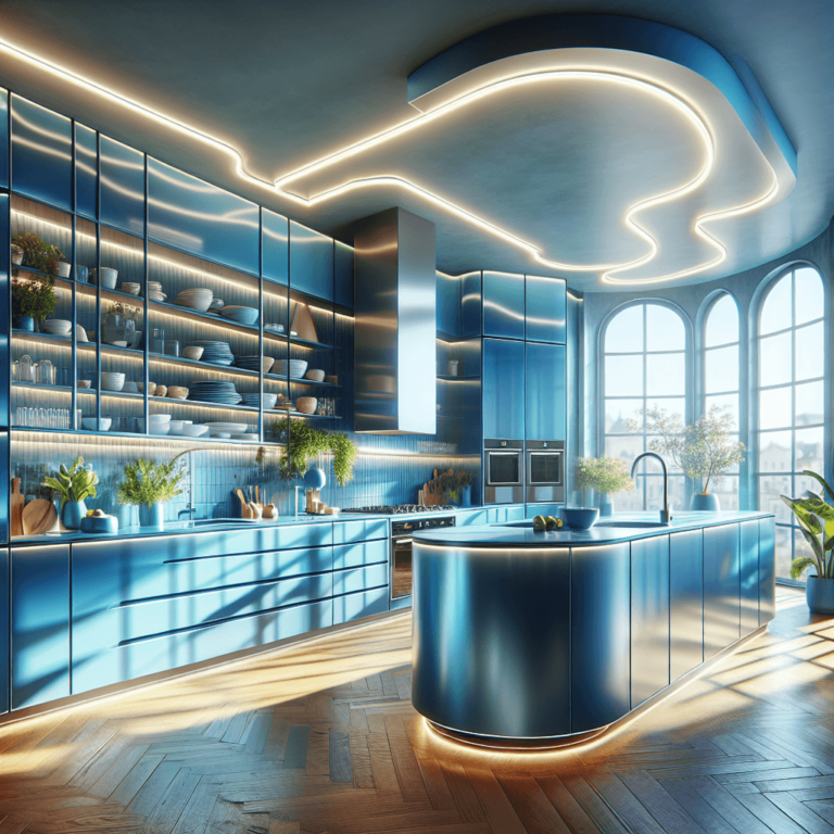 blaue Küche in U-Form-Stuttgart