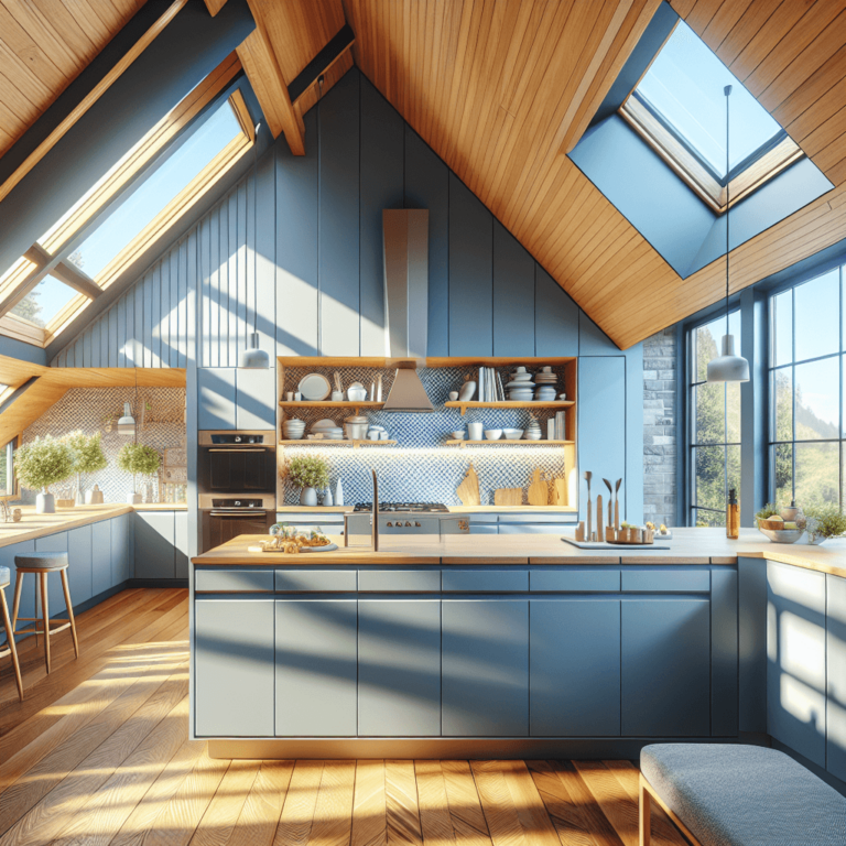 blaugraue Küche für Dachschräge-Stuttgart