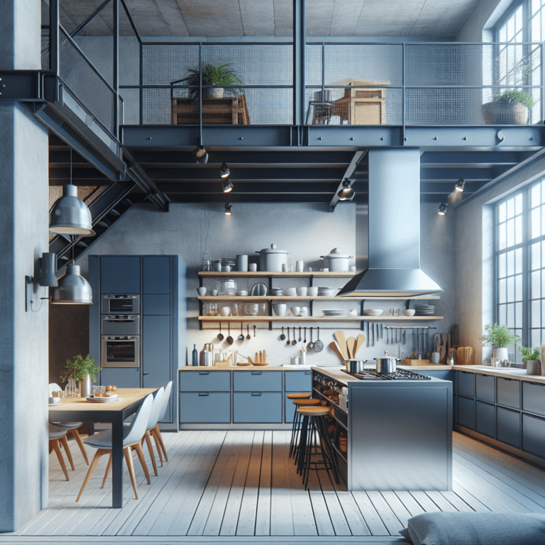 blaugraue Küche im Loftstil-Stuttgart