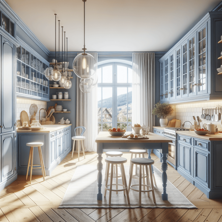 blaugraue Küche im Shabby Chic Stil-Stuttgart