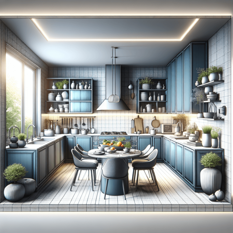 blaugraue Küche im asiatischen Stil-Stuttgart